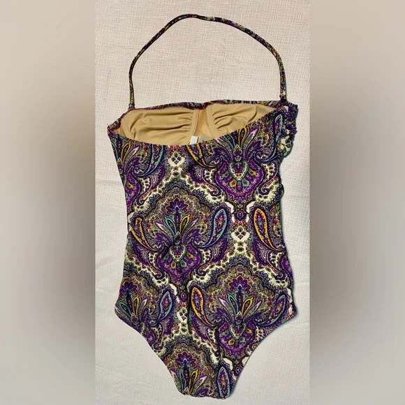 New NWT J. Crew Paisley Sz 4 one pieces swimsuit underwire ruched - Picture 3 of 6